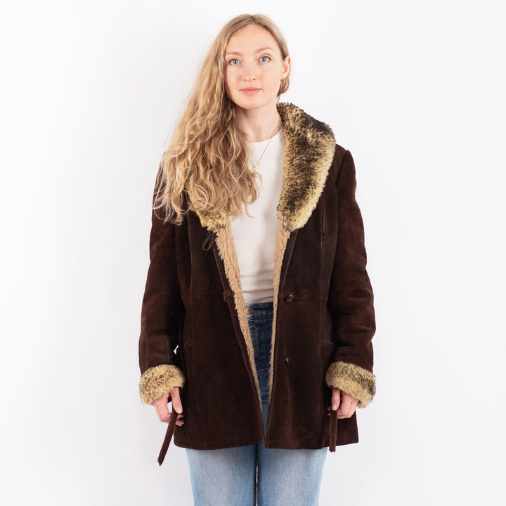 Vintage 70's Women Suede Sherpa Coat in BrownV9486