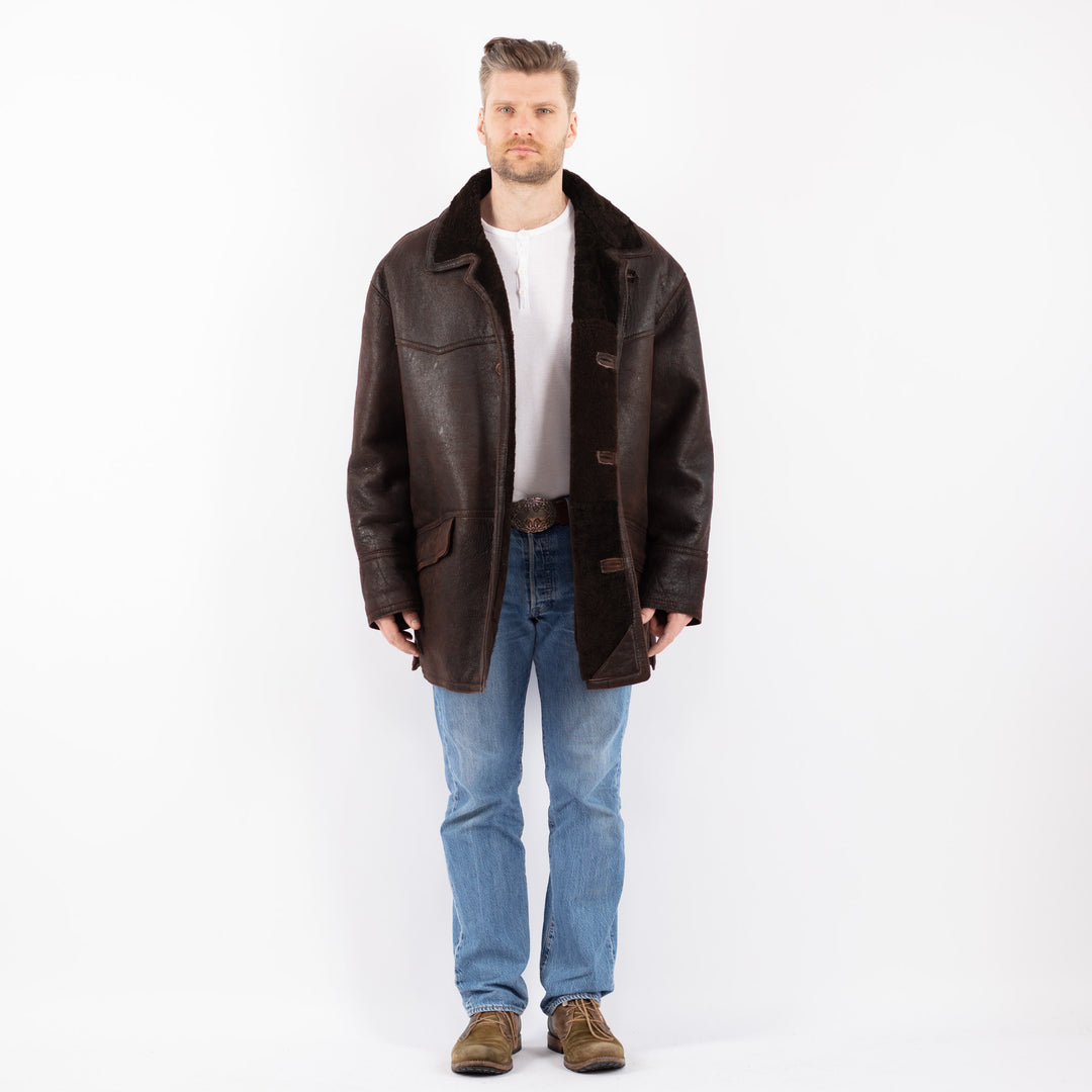 Vintage 90's Men Sheepskin Coat in BrownZ1424