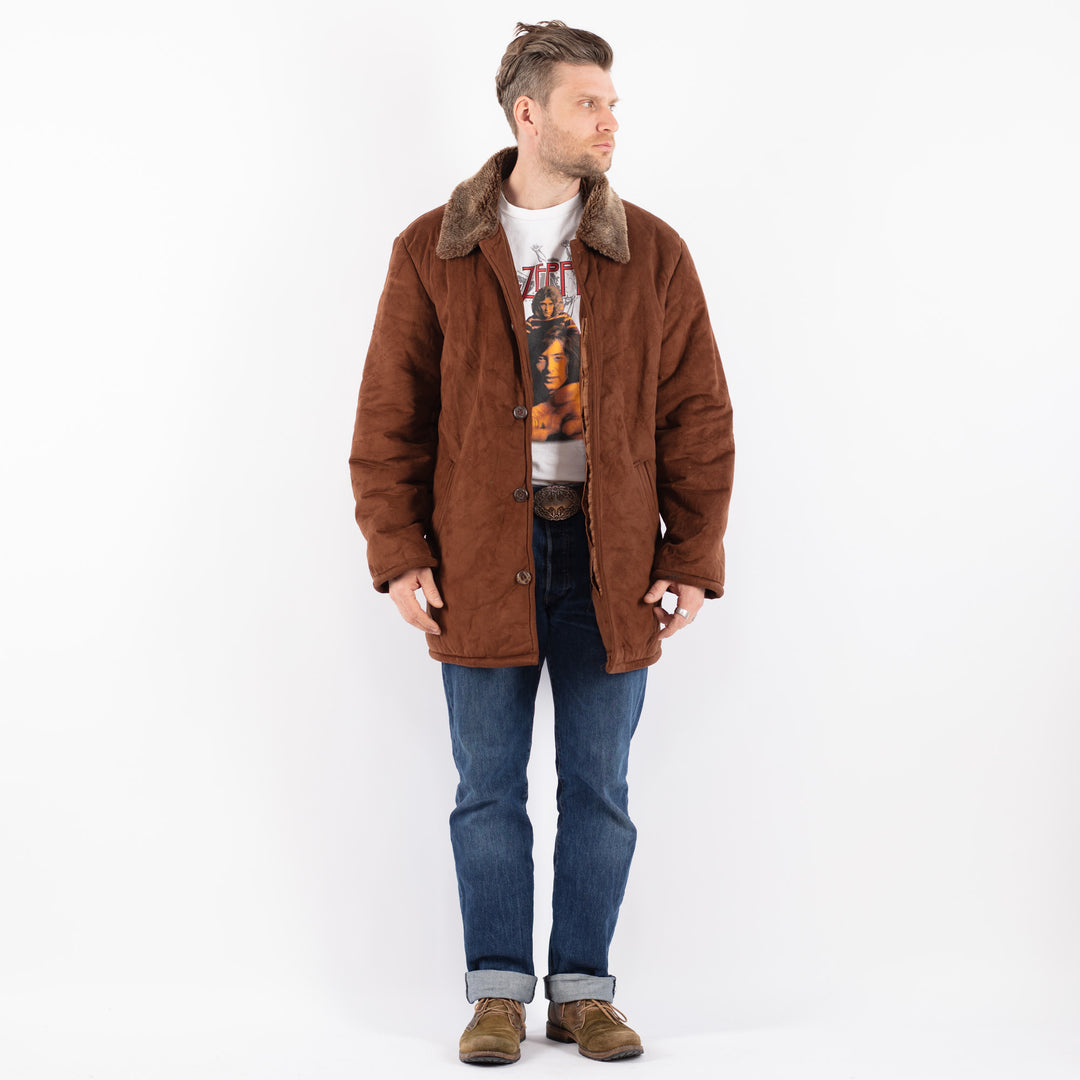 Vintage 90's Men Faux Sheepskin Coat in BrownZ1533