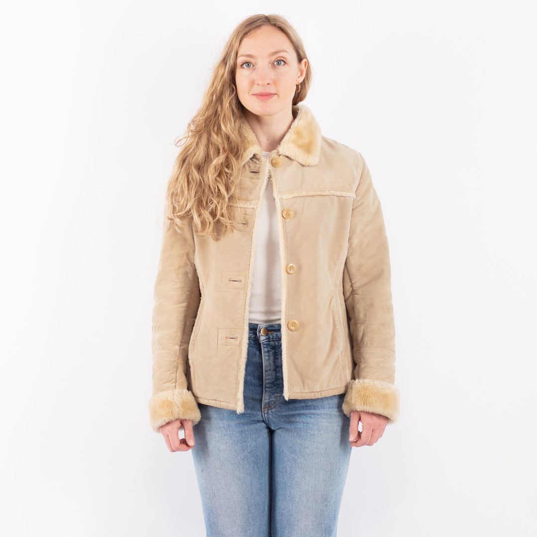 Vintage 00's Women Suede Sherpa Jacket in BeigeV9487