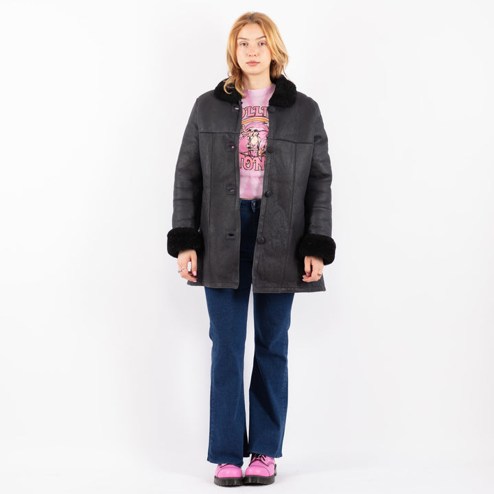 Vintage 90's Women Sheepskin Coat in BlackV9566
