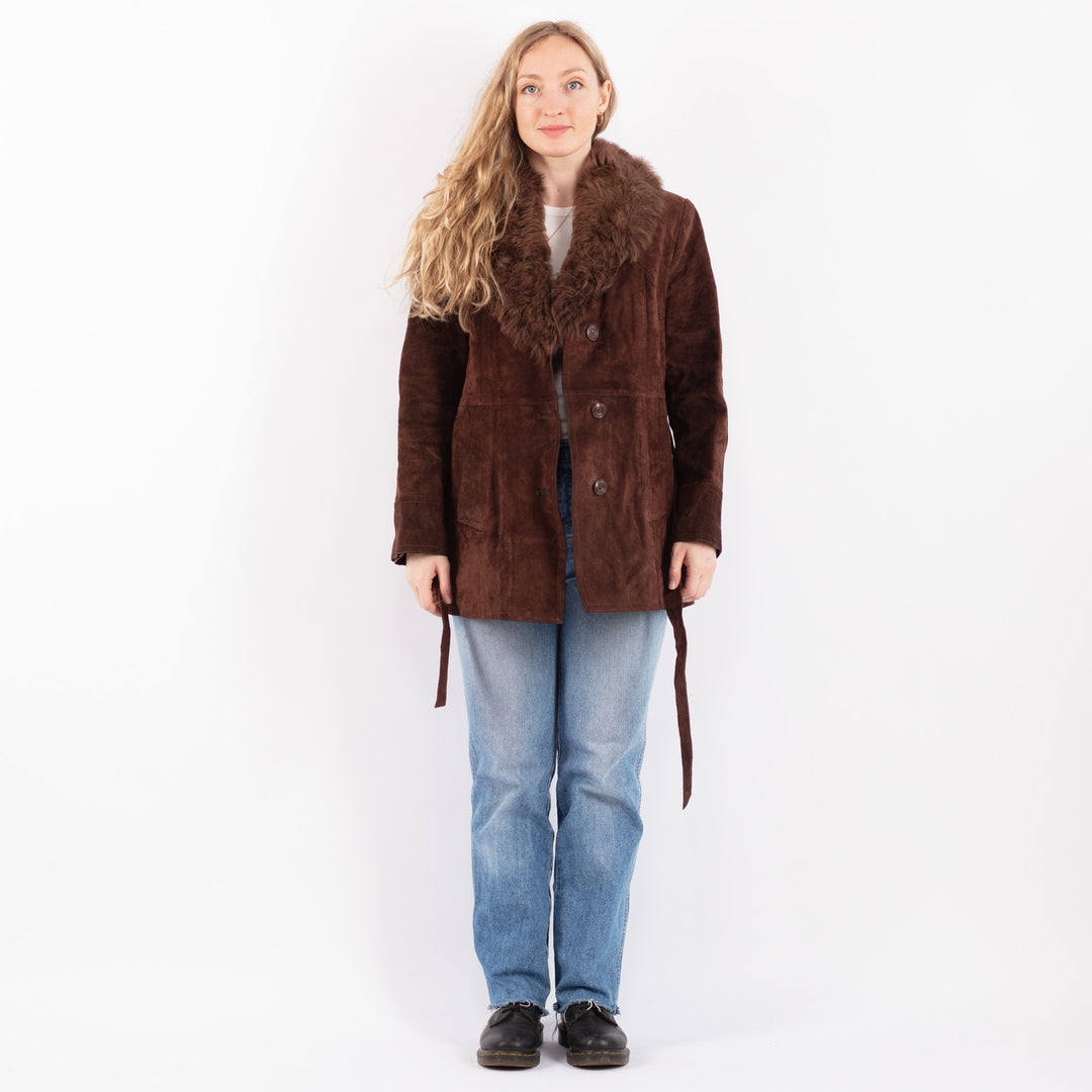 Vintage 70's Women Suede Sherpa Coat in BrownV9488