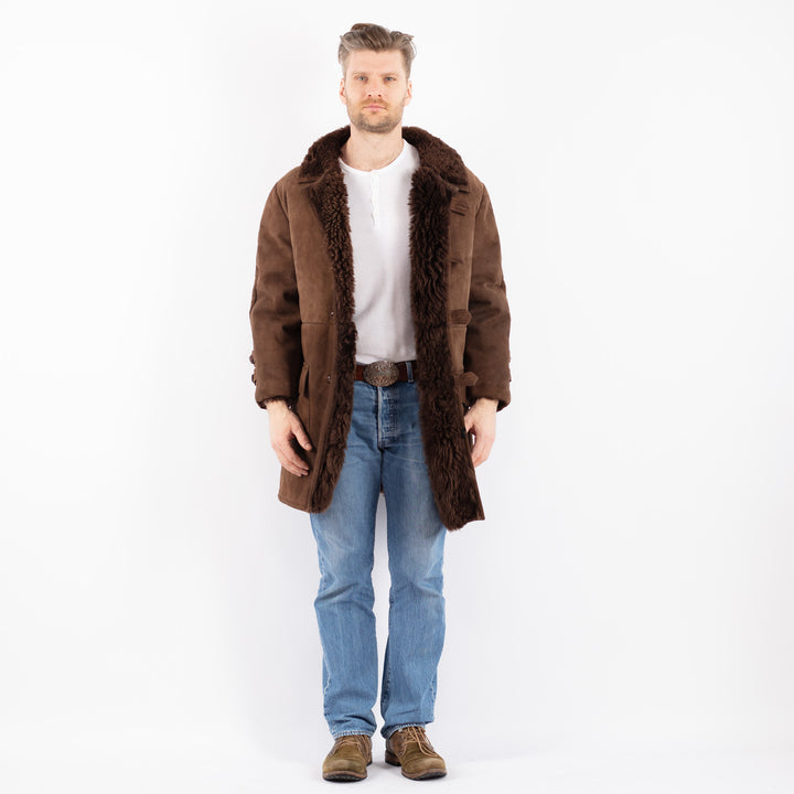 Vintage 70's Men Sheepskin Shearling Coat in BrownZ1425
