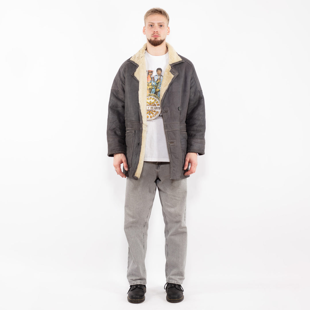 Vintage 90's Men Sheepskin Coat in GrayZ2496