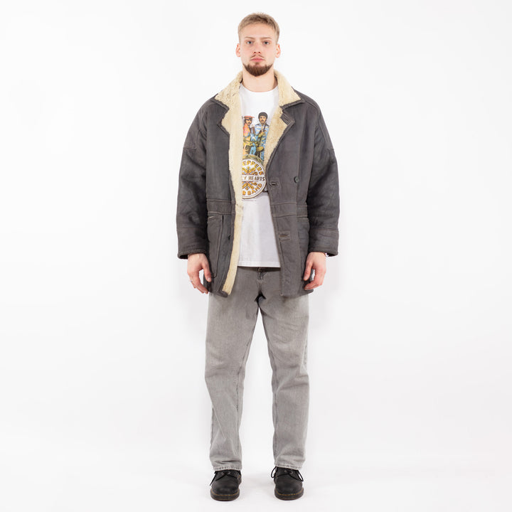 Vintage 90's Men Sheepskin Coat in GrayZ2496