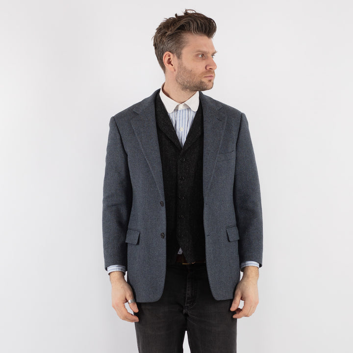 Vintage 00's Men Wool Blazer Jacket in Blue - NorthernGrip