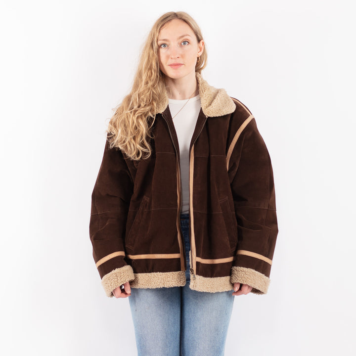 Vintage 90's Women Suede Sherpa Jacket in BrownV9489