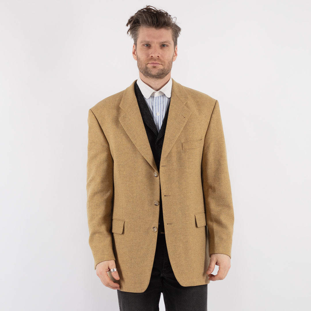 Vintage 80's Men Wool Blazer Jacket in Beige - NorthernGrip