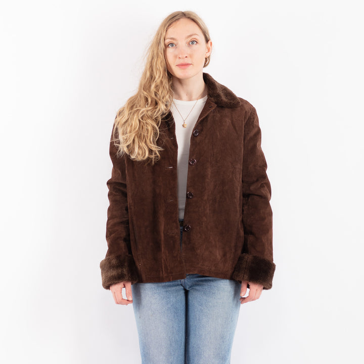 Vintage 90's Women Suede Sherpa Jacket in BrownV9490