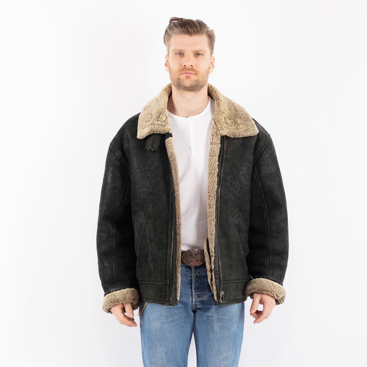 Vintage 90's Men Sheepskin Jacket in BlackZ1426
