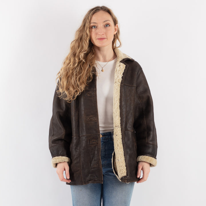 Vintage 90's Women Sheepskin Coat in BrownV9252
