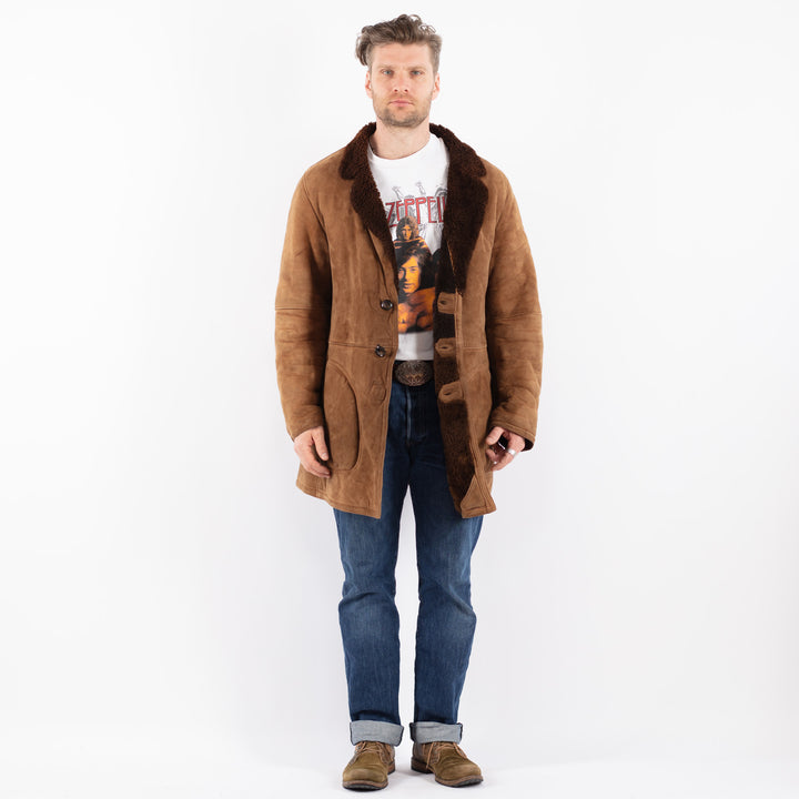 Vintage 80's Men Sheepskin Shearling Coat in BrownZ1534