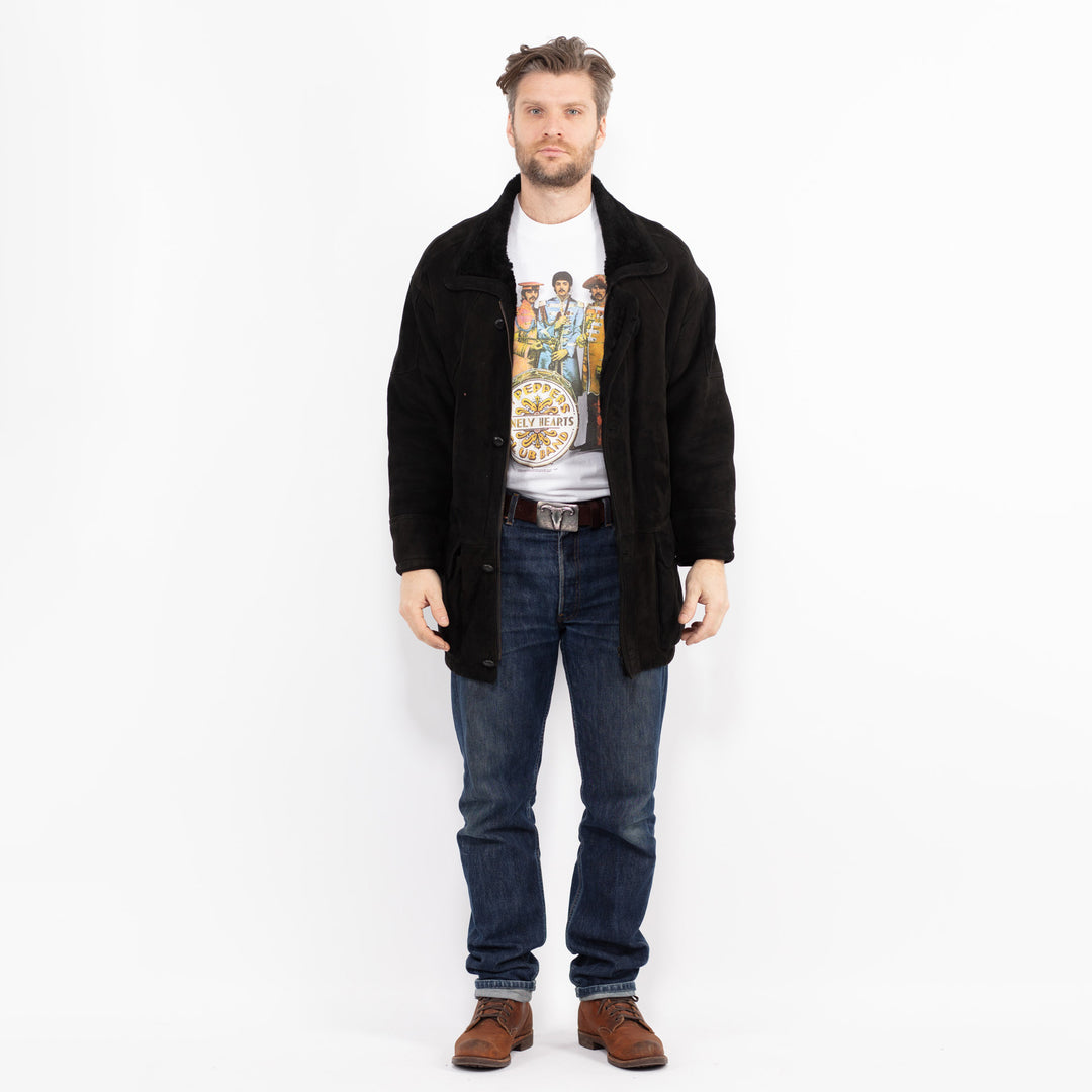 Vintage 90's Men Sheepskin Coat in BlackZ2696