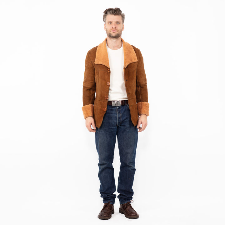 Vintage 90's Men Sheepskin Jacket in BrownZ2568