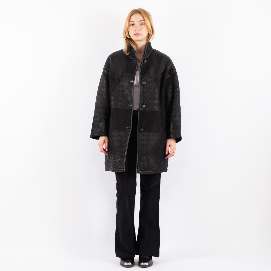 Vintage 80's Women Sheepskin Coat in BlackV9671