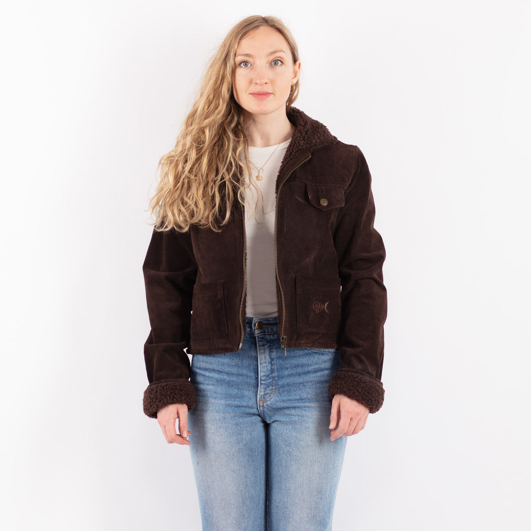 Vintage 90's Women Suede Sherpa Jacket in BrownV9492
