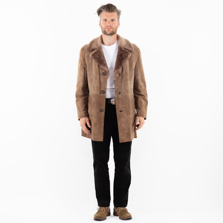 Vintage 70's Men Suede Sherpa Coat in BeigeZ1868
