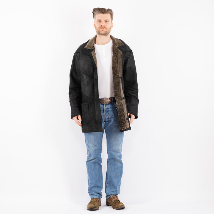 Vintage 90's Men Sheepskin Coat in BlackZ1427