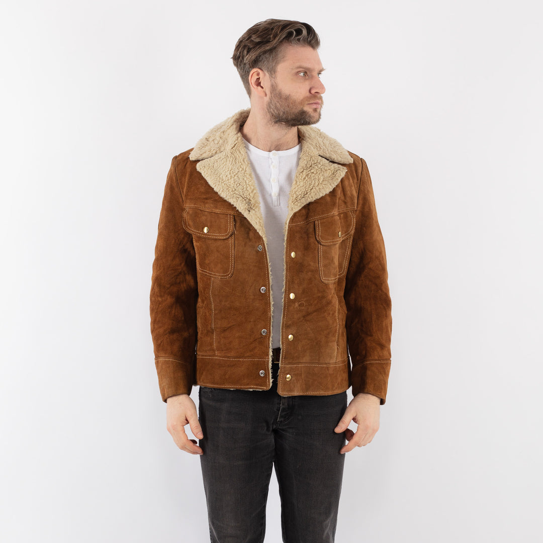 Vintage 70's Men Suede Sherpa Jacket in BrownZ995