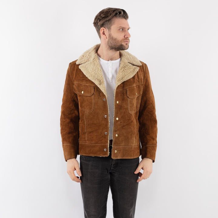 Vintage 70's Men Suede Sherpa Jacket in BrownZ995