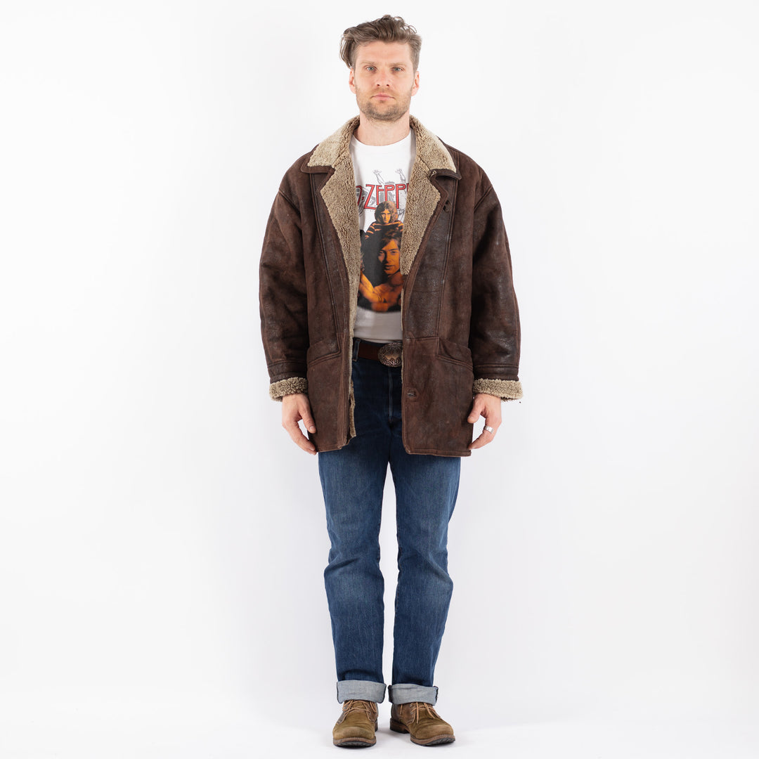 Vintage 90's Men Sheepskin Coat in BrownZ1535