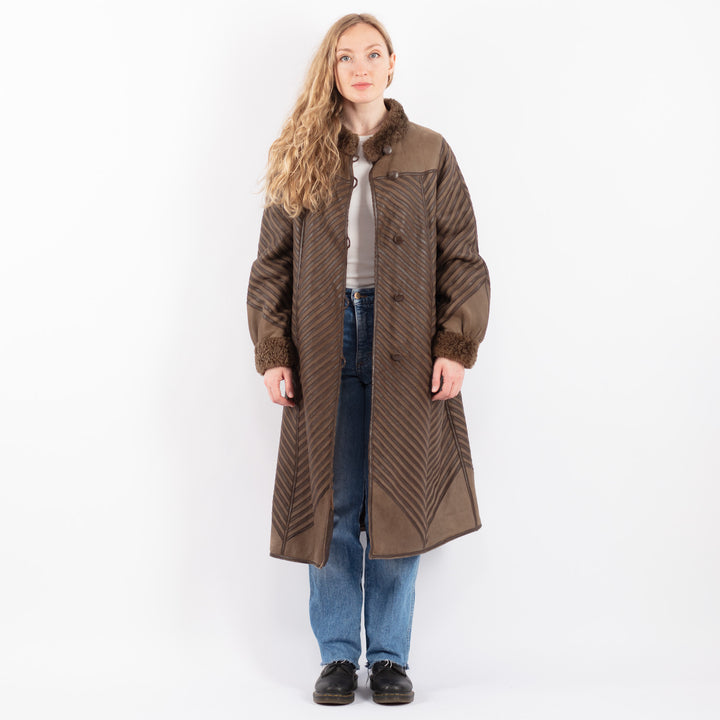 Vintage 80's Women Sheepskin Coat in BrownV9493