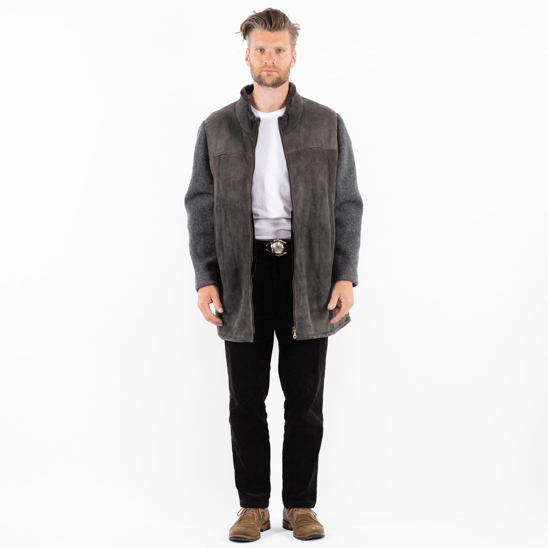 Vintage 90's Men Sheepskin Jacket in GrayZ1869