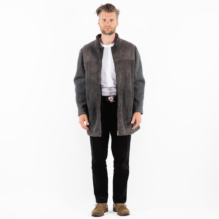 Vintage 90's Men Sheepskin Jacket in GrayZ1869