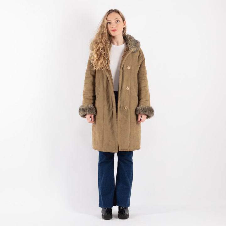 Vintage 90's Women Faux Sheepskin Coat in BeigeV9163