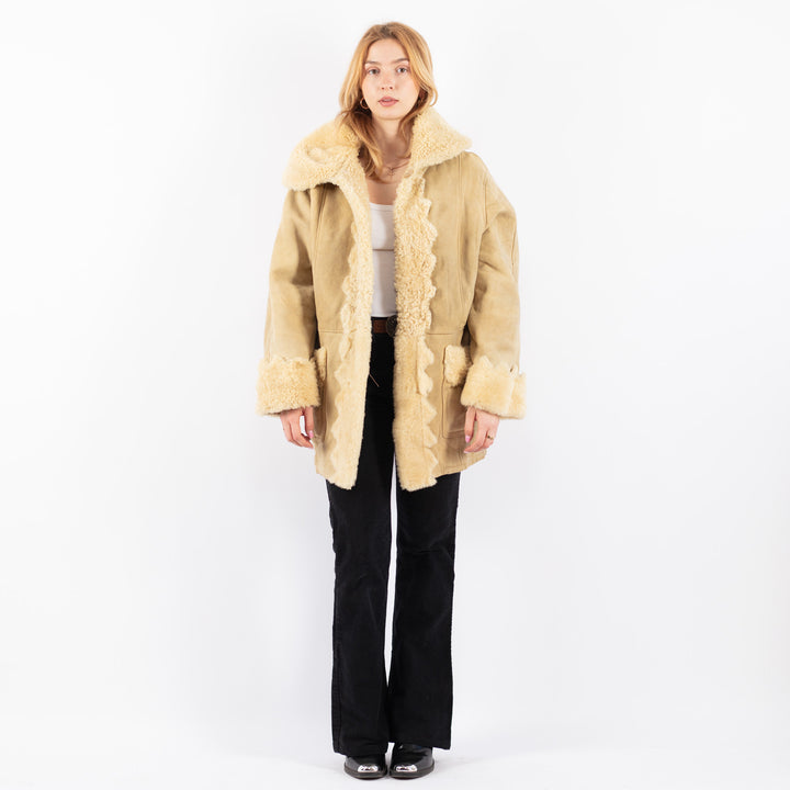 Vintage 70's Women Sheepskin Coat in BeigeV9672