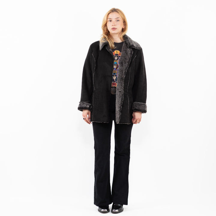 Vintage 00's Women Faux Sheepskin Jacket in BlackA0197