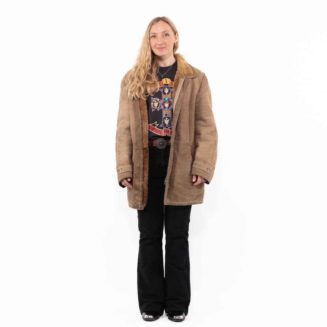 Vintage 80's Women Sheepskin Coat in BeigeA0930
