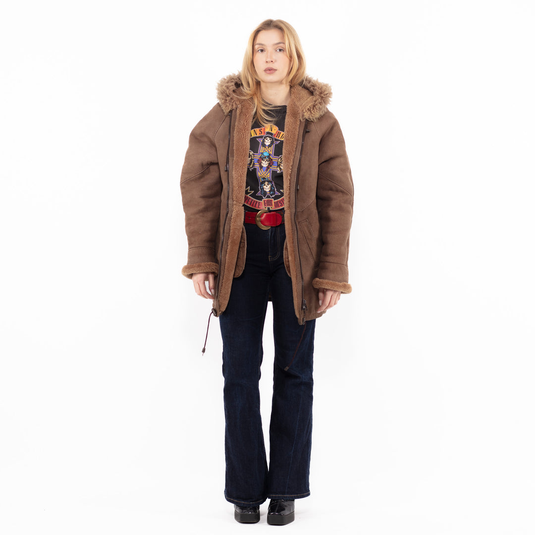 Vintage 90's Women Sheepskin Coat in BrownA1134