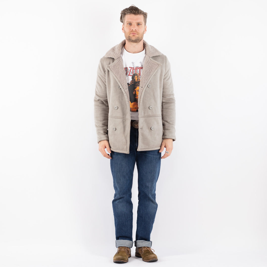 Vintage 00's Men Faux Sheepskin Jacket in GrayZ1537