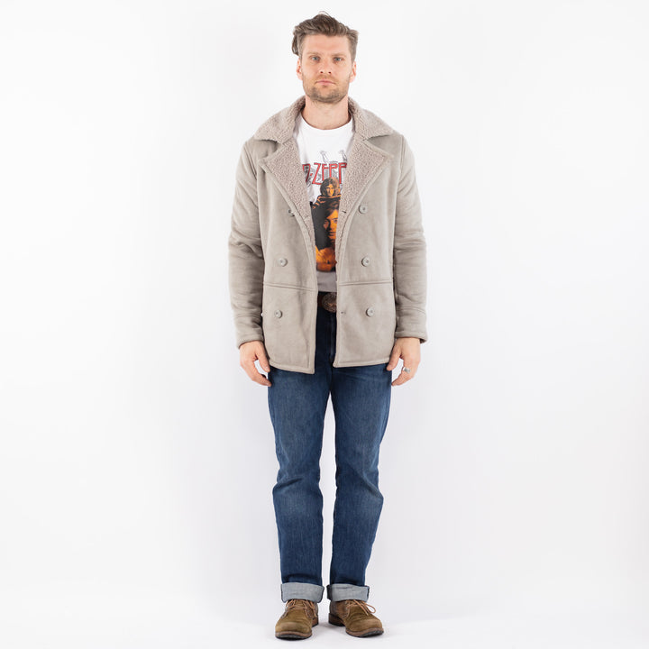 Vintage 00's Men Faux Sheepskin Jacket in GrayZ1537