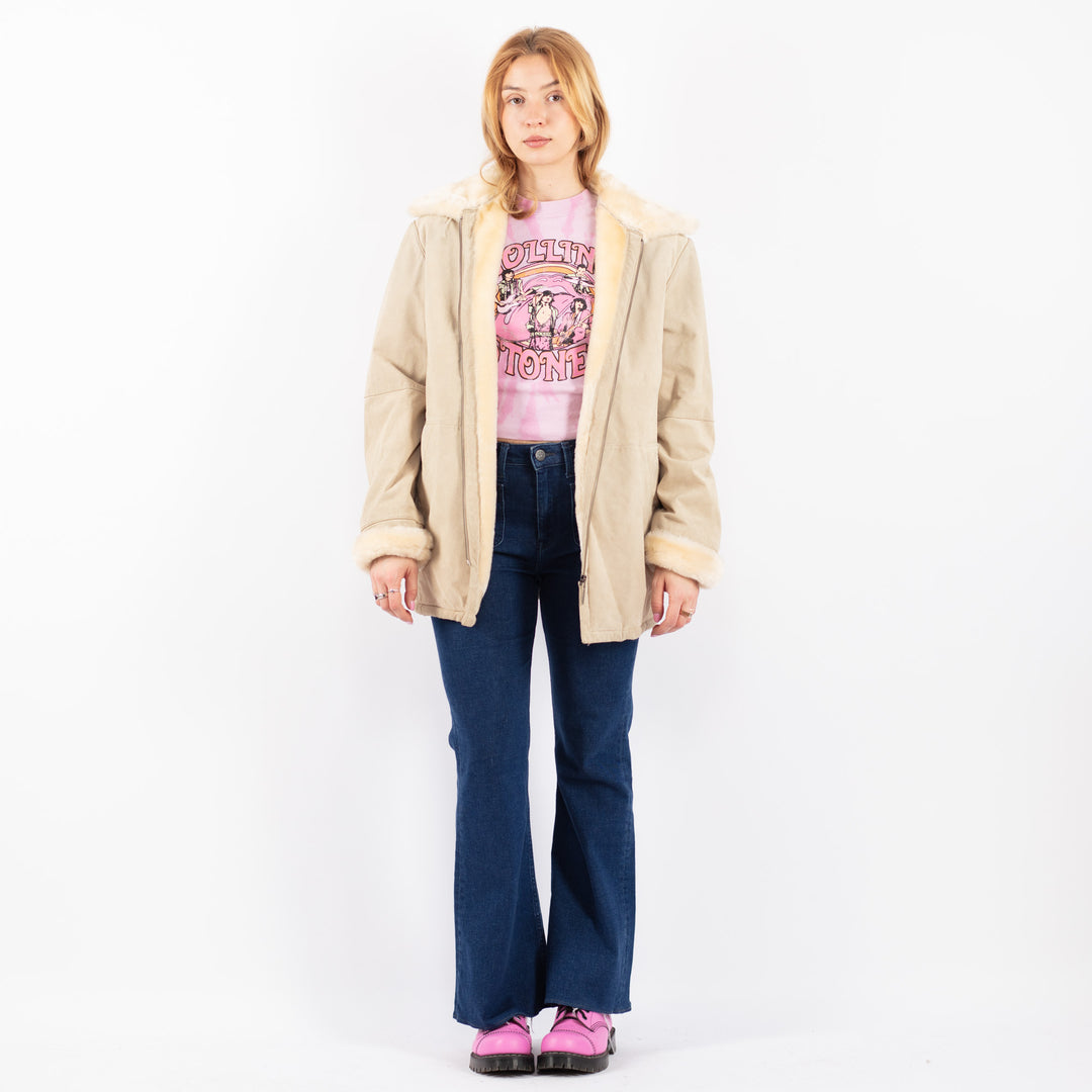 Vintage 90's Women Suede Sherpa Coat in BeigeV9571