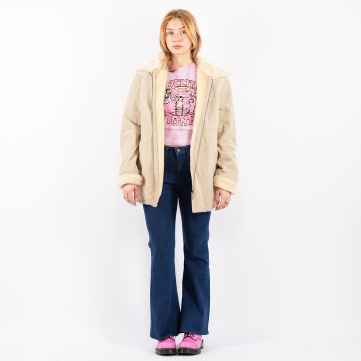 Vintage 90's Women Suede Sherpa Coat in BeigeV9571