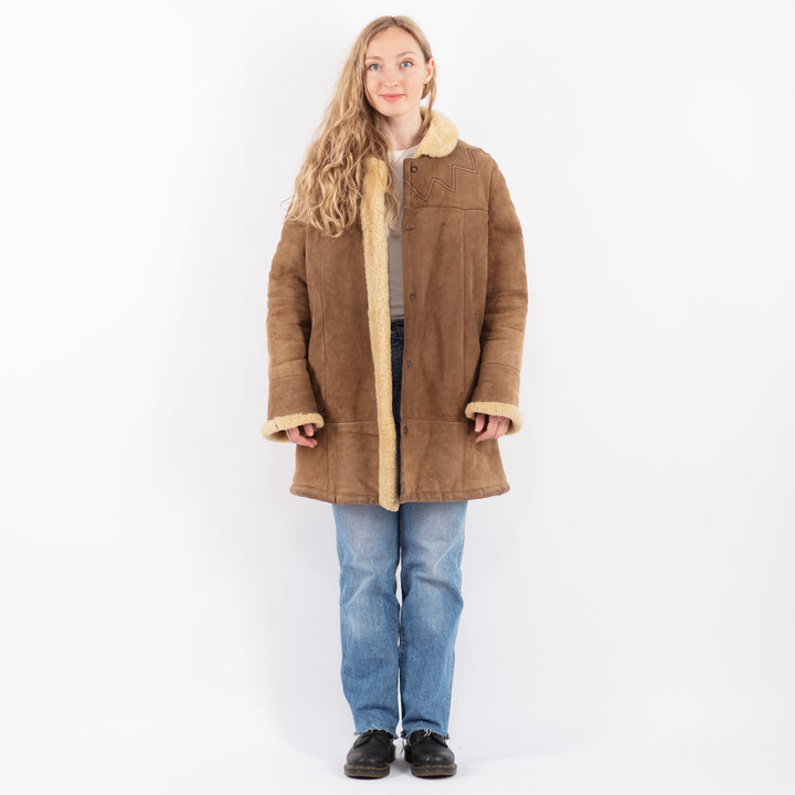 Vintage 80's Women Sheepskin Coat in BeigeV9498