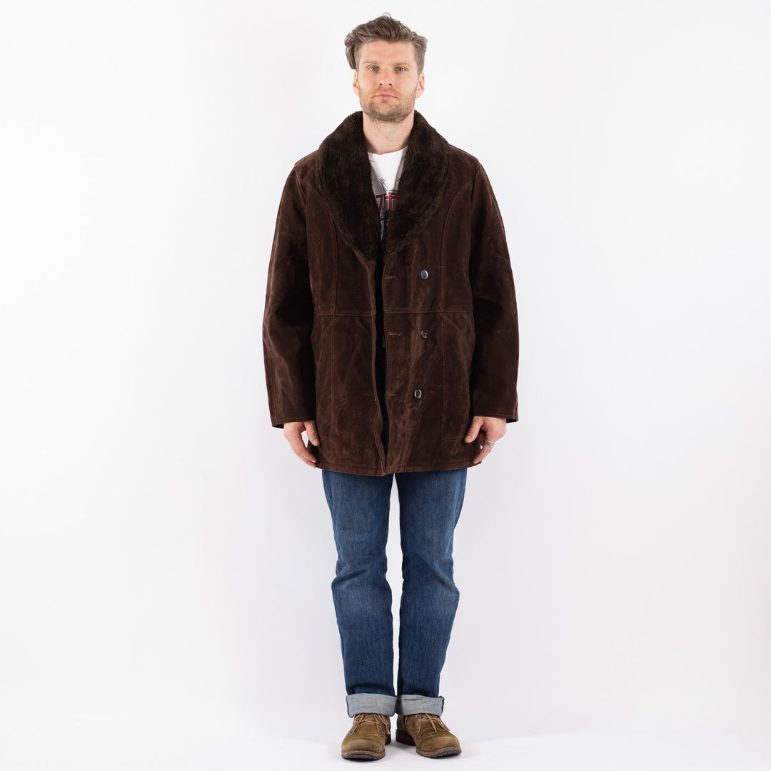 Vintage 90's Men Faux Sheepskin c in BrownZ1538