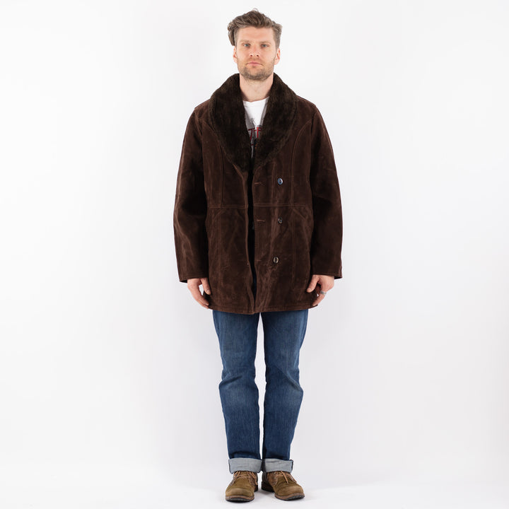 Vintage 90's Men Faux Sheepskin c in BrownZ1538