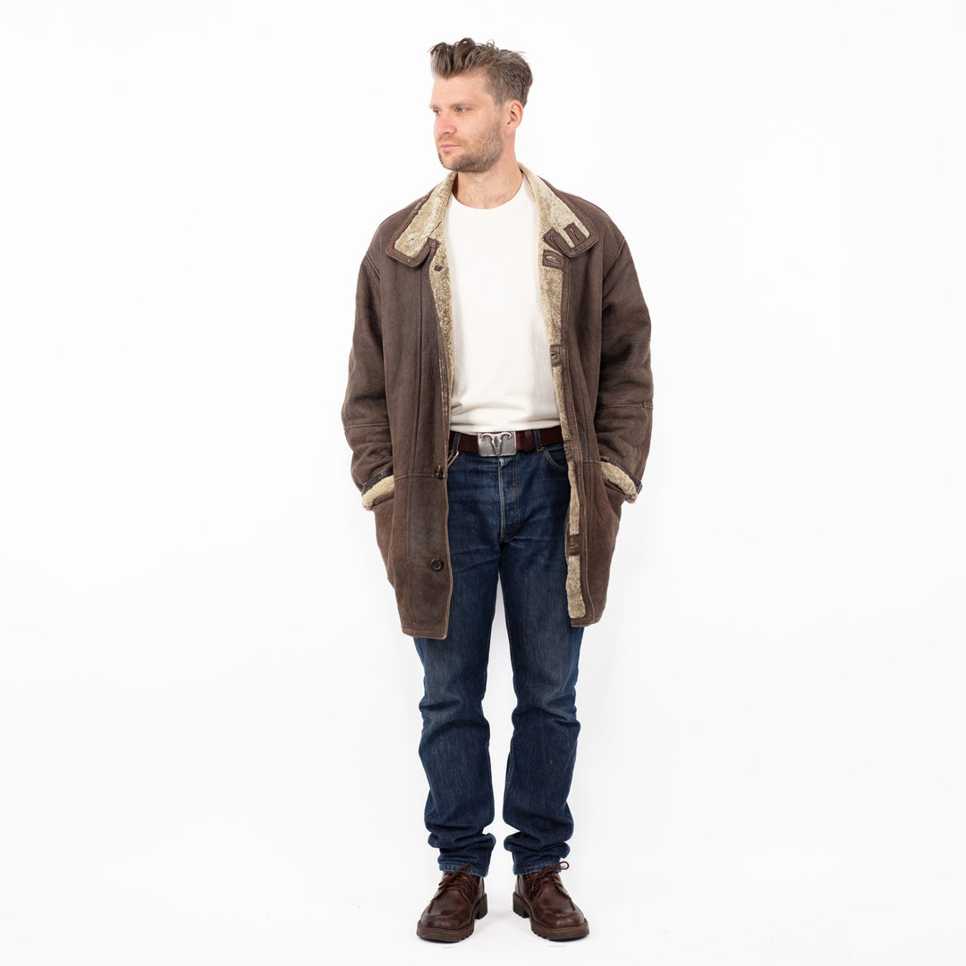 Vintage 90's Men Sheepskin Coat in BrownZ2574