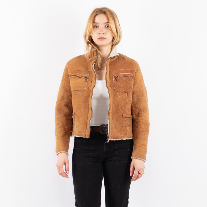 Vintage 90's Women Sheepskin Jacket in BrownV9675