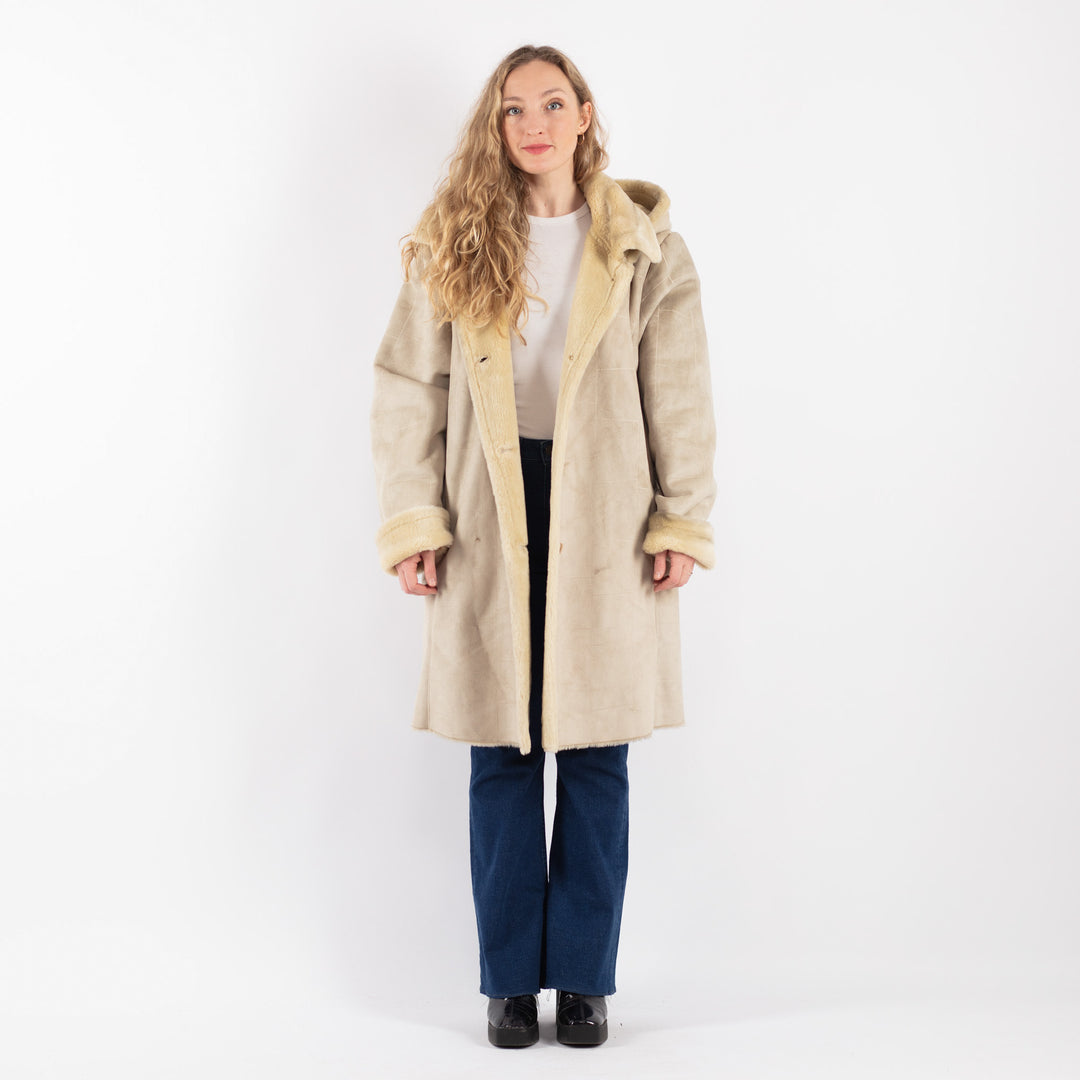 Vintage 90's Women Faux Sheepskin Coat in BeigeV9166