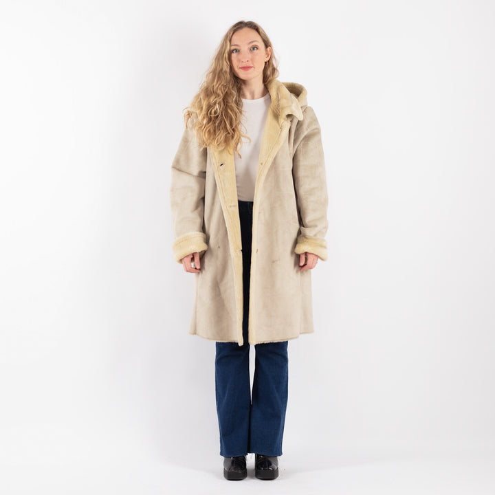 Vintage 90's Women Faux Sheepskin Coat in BeigeV9166