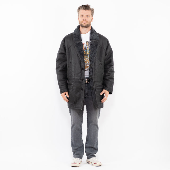 Vintage 80's Men Sheepskin Coat in GrayZ1974