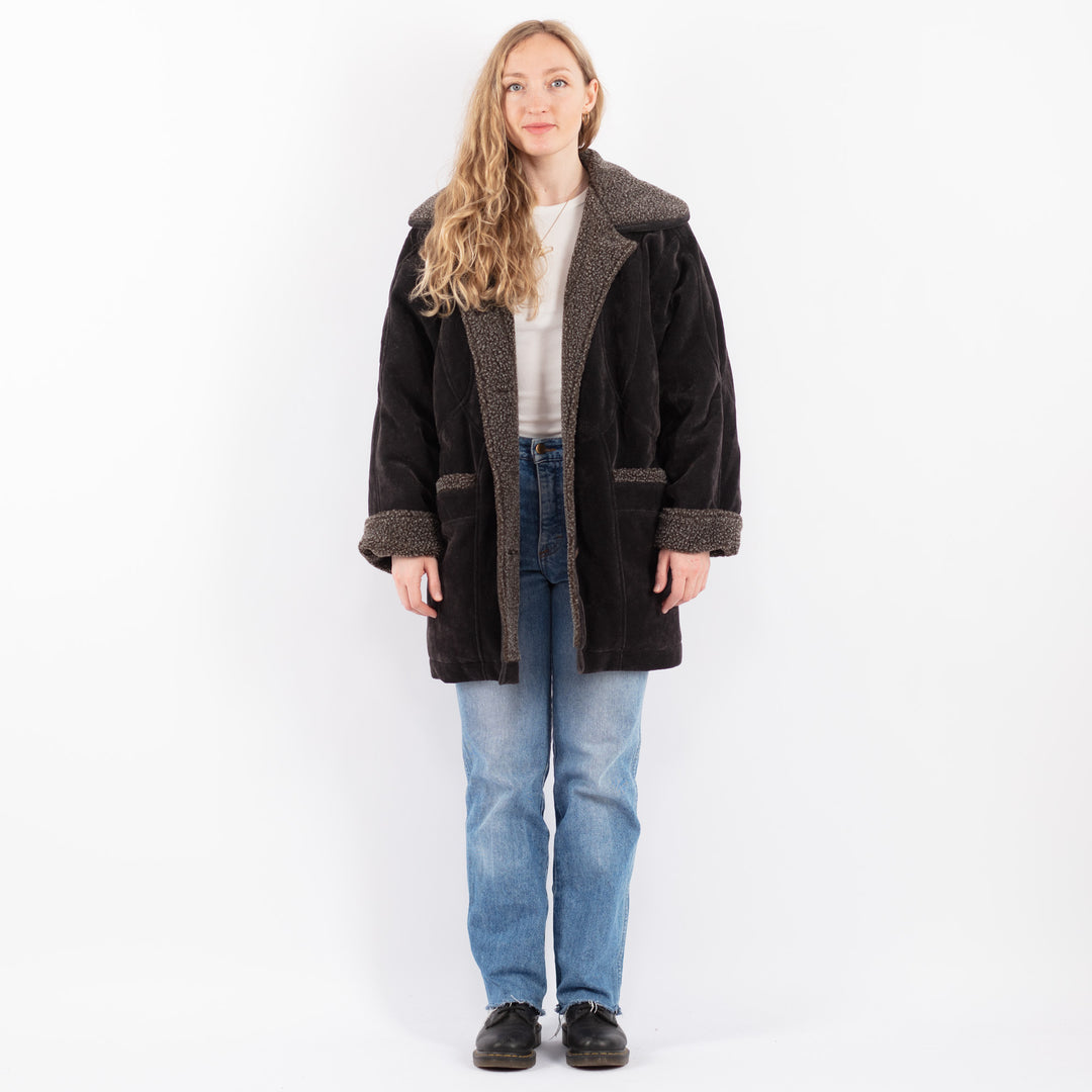 Vintage 90's Women Faux Sheepskin Coat in GrayV9500
