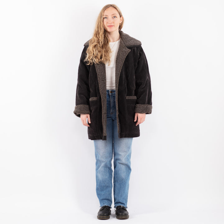Vintage 90's Women Faux Sheepskin Coat in GrayV9500