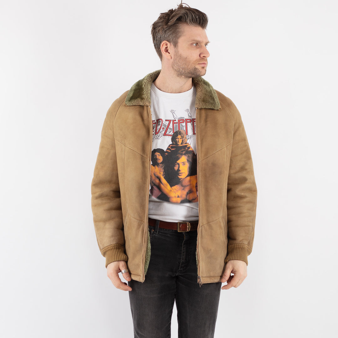 Vintage 90's Men Sheepskin Jacket in BeigeZ755