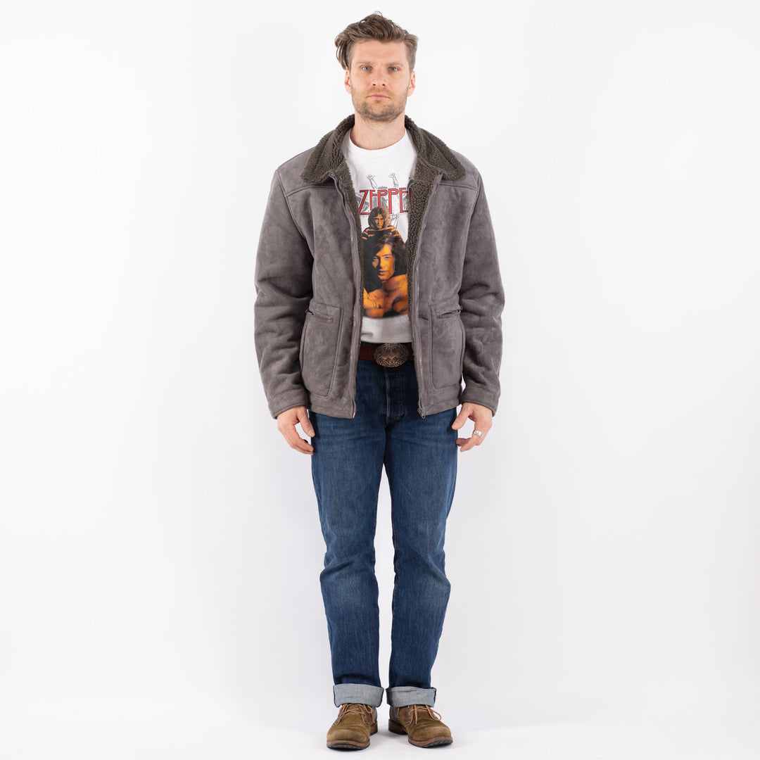 Vintage 00's Men Faux Sheepskin Jacket in GrayZ1539