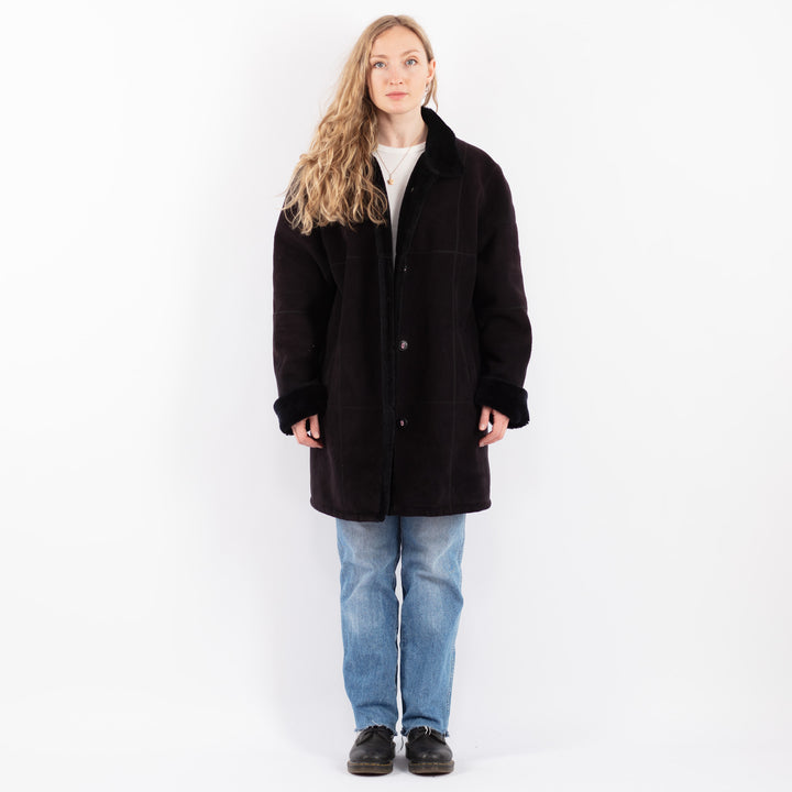 Vintage 90's Women Faux Sheepskin Coat in BlackV9501